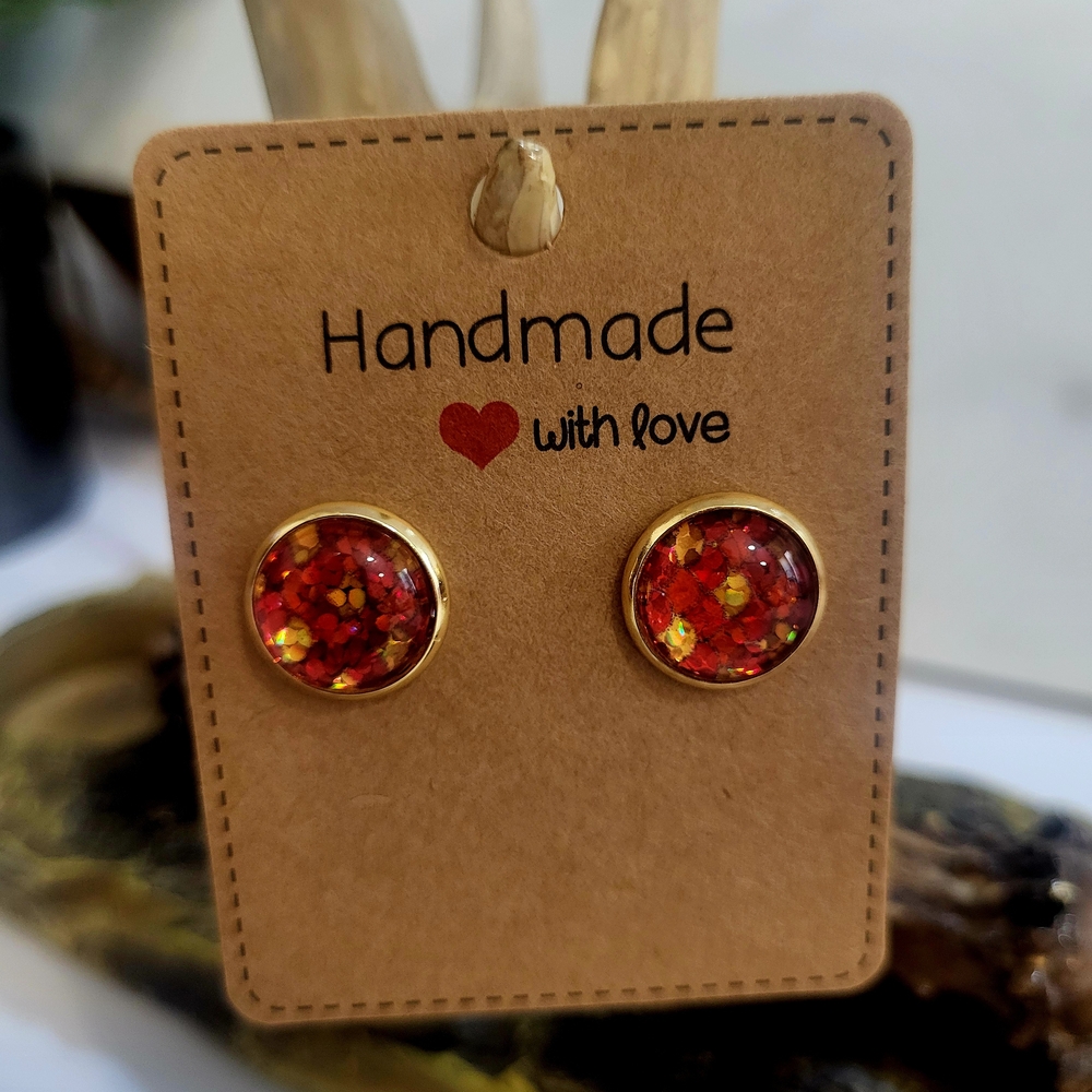 Handmade Red and Gold Glitter Earrings